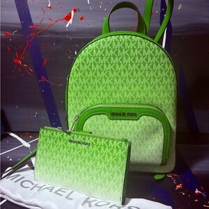 Michael Kors Green Backpack with Monogram Design